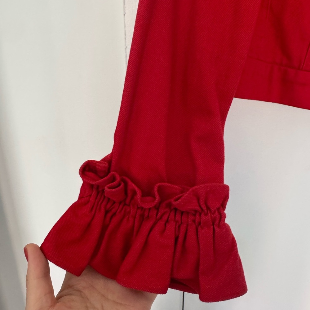 Simone Rocha Red Ruffled Denim Jacket - image 3